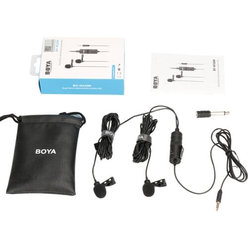 BOYA BY-M1DM BY-M1 Microphone with 6M Cable Dual-Head Lavalier Lapel Clip-on for DSLR Canon Nikon IPhone Camcorders Recording