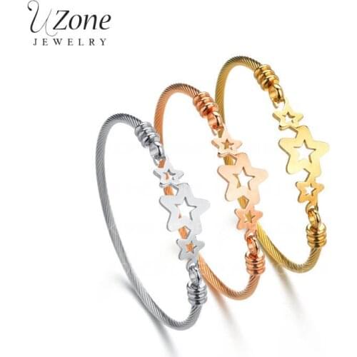 UZone Stainless Steel Charm Bangles Star Shape Gold Color Bracelet For Women Girls Fashion Jewelry Best Festival Gifts