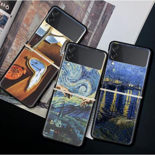 For Samsung Galaxy Z Flip 3 5G Case Luxury Matte Black Hard Phone Cover ZFlip 3 Shockproof Fundas Shell Van Gogh Art Aesthetics