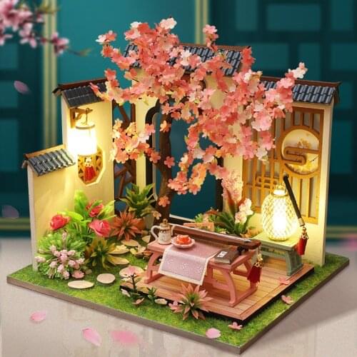 New DIY Casa Miniatures Wooden Dollhouse Kit Furniture Model Japanese Villa Doll House Assembled Toys for Adults Xmas Gifts