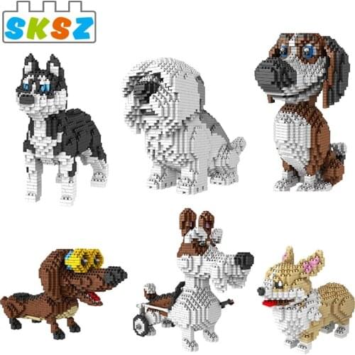 Animal Cute Dog DIY Building Blocks Animal Auction Figures Model Simulation Creative Bricks Toys for Girls Childrens Xmas Gift