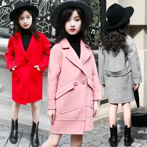 Kids Baby Girls Woolen coat Winter Warm Coat Long Sleeve Solid Thick Outerwear Jacket New Fashion 5-10Years Baby Girl Clothes
