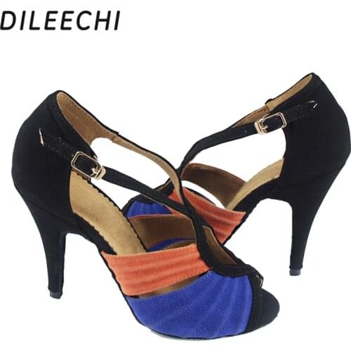DILEECHI Blue velvet high-heeled 8.5cm Latin dance shoes female dance shoes isointernational Salsa Tango shoes