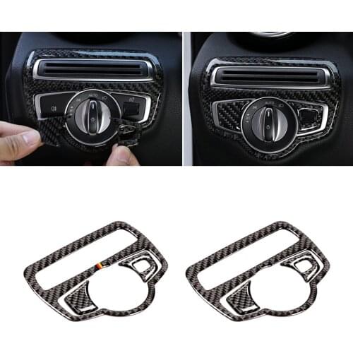 For Mercedes Benz C Class W205 C180 C200 C300 GLC260 3pcs Carbon Fiber Car Headlight Switch Frame Cover