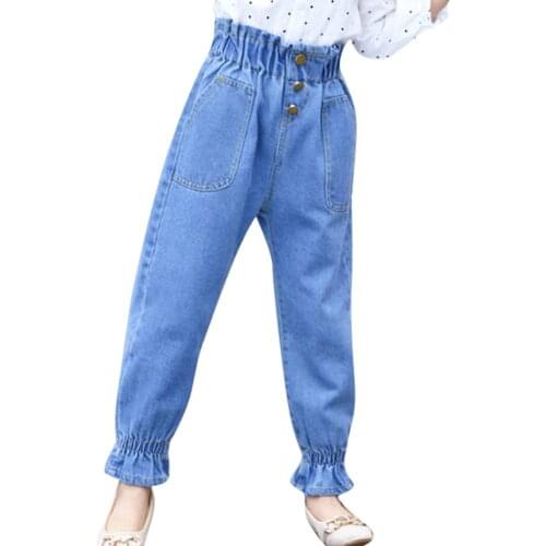 Jeans For Girls 2021 Kids Girl Denim Jeans Solid Color Kids Jeans Casual Style Childrens Clothing 6 8 10 12 14