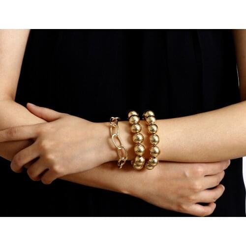 European and American personality fashion jewelry with fashion hip-hop exaggerated round bead casual bracelet combination set