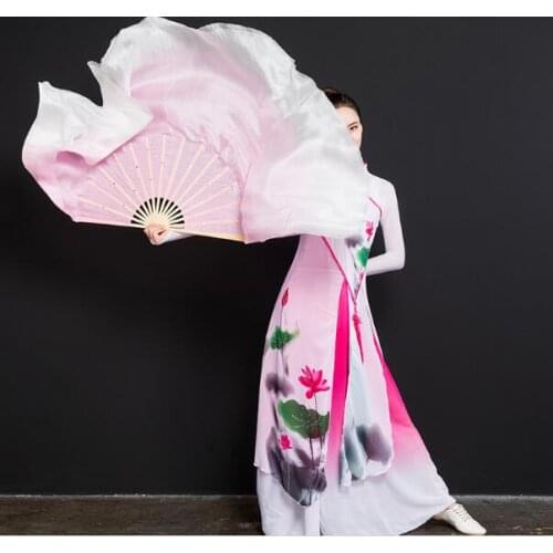 41cm-86cm Kids Adults Real Silk Belly Dancing Fan Veil Light Pink White Gradient Half Circle Bamboo Folding Fan Pair Customized