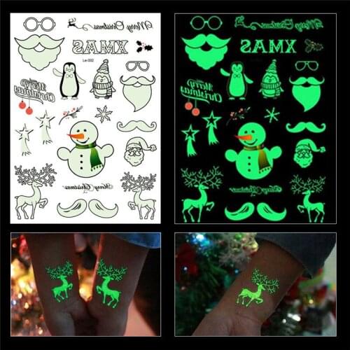 1 Sheet Christmas Theme Luminous Temporary Waterproof Tattoo Sticker Body Art Fluorescent Tattoo Sticker Christmas Decoration U3