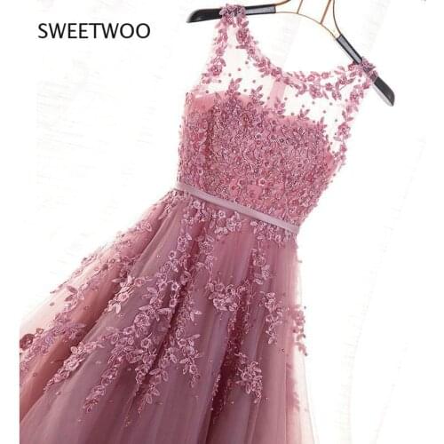 Hot Sell Elegant Floor Length Women Girls Dresses Appliques Beads Formal Party Dresses Pink Red Navy Blue