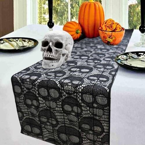 Halloween Table Decoration Black Lace Skull Table Runner Festival Table Cover for Halloween Party Supplies Home Decor 30x275cm