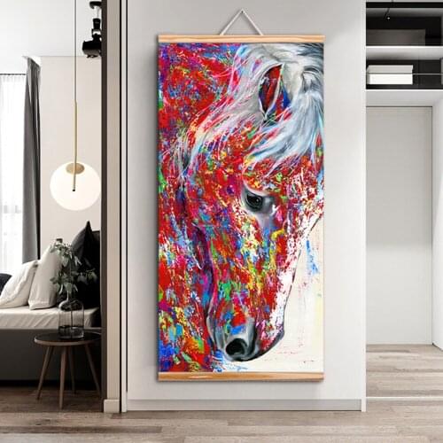 WANGART Frame Painting Larger Original Horse Head Oil Painting Wall Art Wooden Scroll Wall Picture For Living Room Drop Shipping
