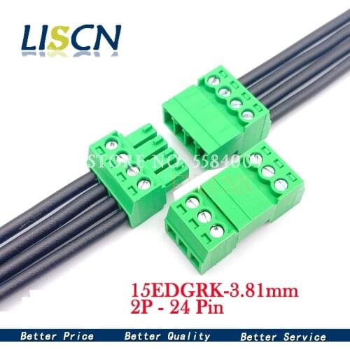 5sets Aerial butt welding type 15EDGRK-3.81mm 2P - 24 Pin plug-in type 2EDG type green terminal block 2EDGRK for Connector row