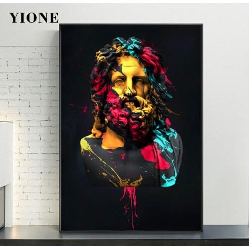 Colorful Graffiti Zeus Sculpture Oil Painting Modern Abstract Greek Mythology Figure Statue Wall Art Picture Canvas Poster Print