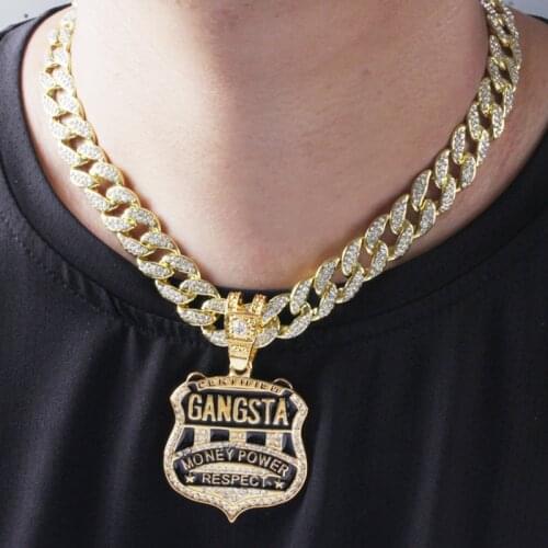 Hip Hop Iced Out Gangster Pendant 18" Full CZ Zircon Crystal Iced Cuban Choker Chain Bling Necklace