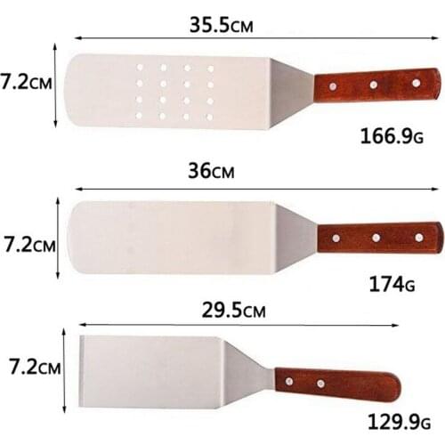 Leak Shovel 8 Inch Wooden Handle Dense Shovel Sense Shovel Stainless Steel Wooden Handle Three-Piece Dish Shovel Kitchen Tool