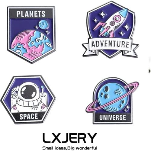 LXJERY Cartoon Universe Astronaut Pins Badge On Backpack Funny Couple Brooch Pins For Clothes Broche For Women Girl Schoolbag