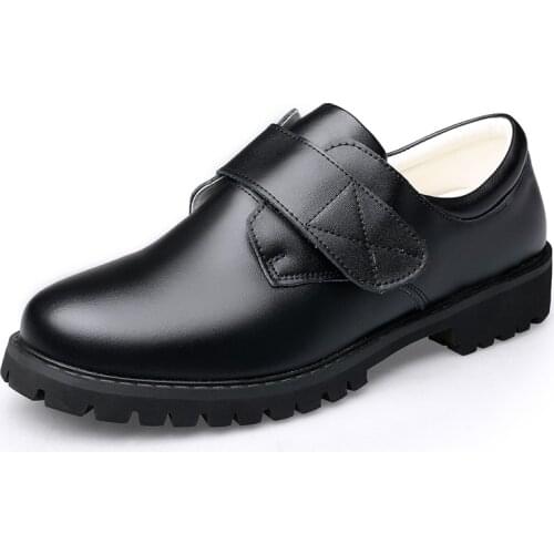 Mens Leather Shoes Business Workplace Large Size Student Lace-up Leather Shoes Genuine Leather Velcro Anti-slip Wear-resistant
