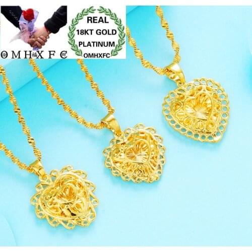 OMHXFC Wholesale European Fashion Woman Girl Party Birthday Wedding Gift Vintage Hollow Heart 18KT Real Gold Charm Pendant PN52