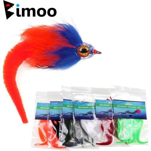 Bimoo 5PCS/Pack Small Version Mangums Original Dragon Tail Streamer for Pike Musky Fly Saltwater Flies Fly Fishing Lures 9cm