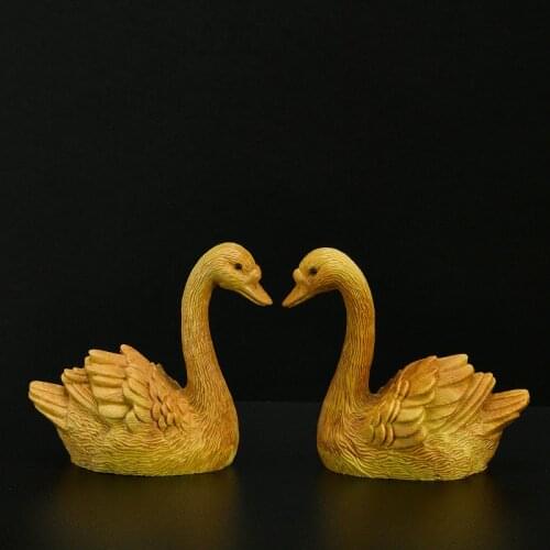 Boxwood 7CM Couple Swan Sculpture Feng Shui Crafts Wood Animal Statue Lucky Fall In Love Swan Home Decor
