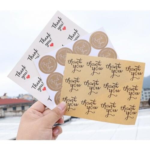 Thank You Love Self Adhesive Sealing Stickers Kraft Flower Heart Label Sticker for DIY Hand Made Gift Cake Candy Paper Tags