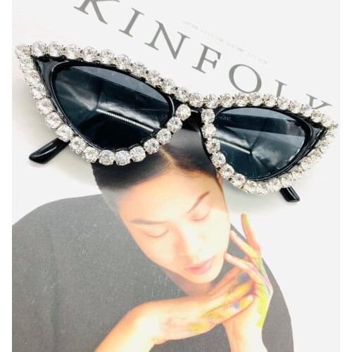 Gorgeous Women Sunglasses Black Cat Eye Diamond Eyewear Bling Crystal Fashion Sun Glasses Vinate luxury Rhineston Eyeglass