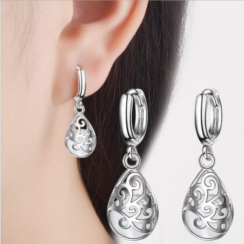 TJP 2018 Summer Hot Crystal Stones Female Drop Earring Accessories Top Quality 925 Sterling Silver Earring Women Wedding Jewelry