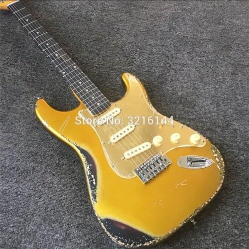 In stock, inventory antique do old electric guitar. Gold, antique relic guitars, real photos, golden mirror plate