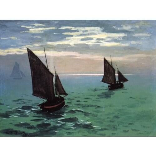 High quality Oil painting Canvas Reproductions Fishing Boats at Sea (1868) by Claude Monet hand painted