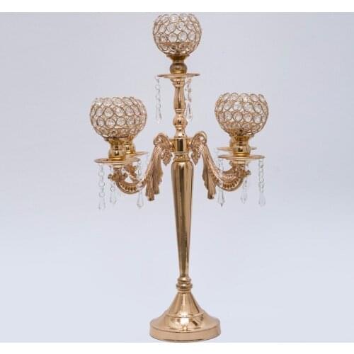 H62cm * W34cm, 5 arms Crystal Candelabra Candle Holder wedding Centerpiece Gold candelabrum