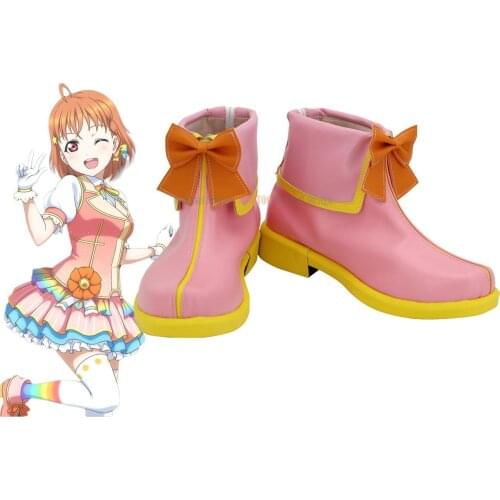 Chika Takami Shoes Cosplay Love Live Takami Chika Cosplay Boots Pink Shoes Custom Made