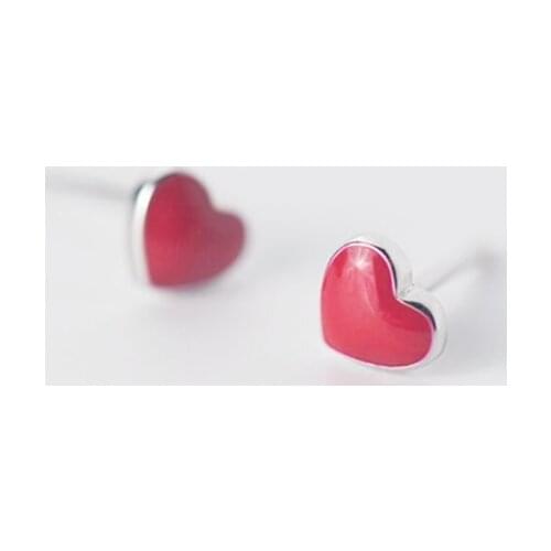 Korea Cute Red Heart Not Allergy 925 Sterling Silver Temperament Personality Trendy Female Stud Earrings SEA205