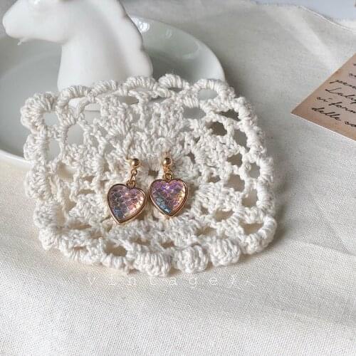 Fairy Purple Color Gradient Glitter Heart Earrings for Women Girl Gold Color Alloy Love Heart Drop Dangle Earrings Party Jewelry