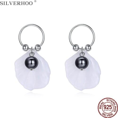 SILVERHOO Women Earrings 925 Sterling Silver Shell With Imitation Pearl Drop Earring Fine Jewelry Anniversary For Girlfriend