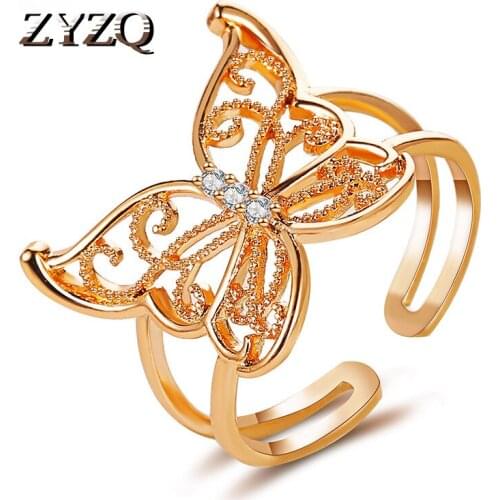 ZYZQ 2020 New Arrivaling Cute Hollow Butterfly Crystal Ring For Lady Fashion Open Ring Daily Accessories Engagement Jewelry