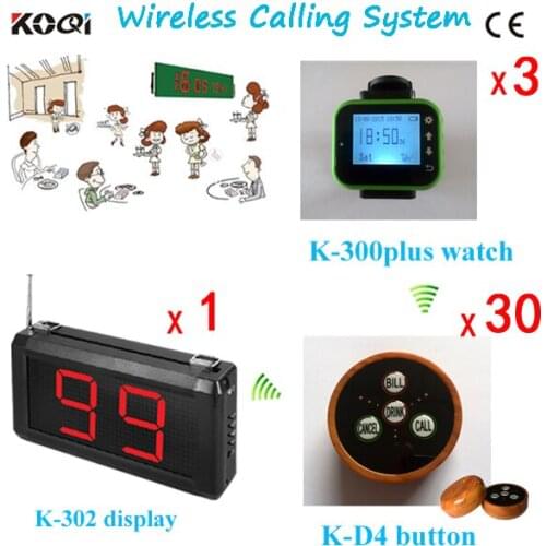 1 Display Screen + 3 Vibrate Watch + 30 Caller ) Restaurant Waiter Wireless Wrist Watch Pager System