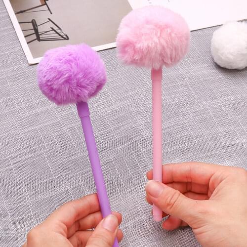 1pcs Cute Pompom Gel Pen Colorful Plush Pen School Office Supplies Kawaii Novel Creative Gifts For Girls Gift Writing Tools