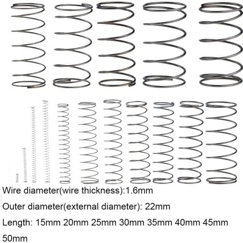10PCS 1.6*22*15-50mm Spring Steel Small Compression Release Mechanical Return Spring Pressure Spring OD 22mm 1.6x22x15-50mm