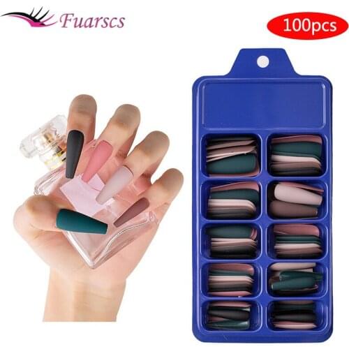 100Pcs/Set Colorful Nail Art Fake Nails Tips Long False Full Cover Artificial Designs Matte ​Fasle Nails Manicure Tools