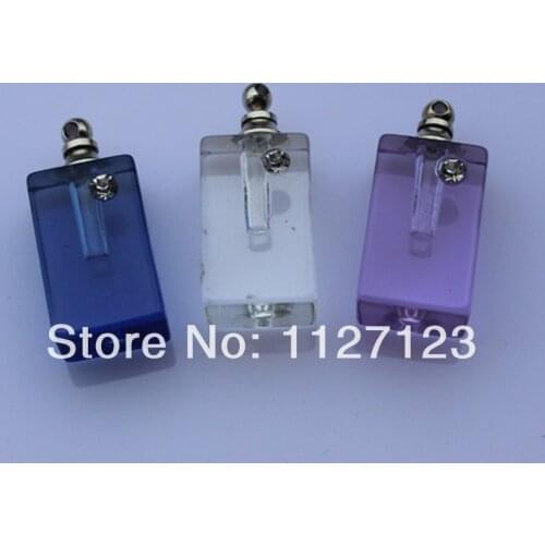 Free shipping!!!50pcs/lot New!mixed color cube cube Crystal Perfume & Aroma Oil Vial Pendants