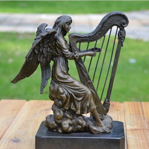 Bronze carved Copper sculpture decorations play the harp Girl Music Playing Handicraft Home Jewelry Relocation Birthday Gifts