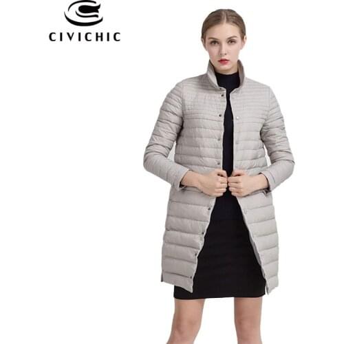 CIVICHIC High Quality Woman Fashion Light Down Jacket Buttons Thin Warm Coat Lady Casual Mid Long Slim Eiderdown Outerwear DC518