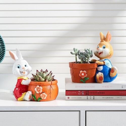 Garden Breathable Resin Flower Pot Cartoon Creative Cute Rabbit Succulent Flower Pot Desktop Personality Decorative Flower Pot