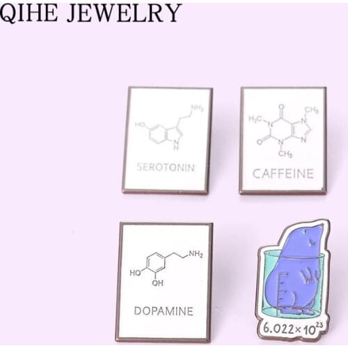 Dopamine Serotonin Enamel Pins Molecular Structure Brooches for Doctor Nurse Backpacks Lapel Pin Badge Jewelry Gift Wholesale