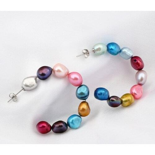 Hot selling unique design womenn mix color S925 safe pin natural real baroque pearl oversize hoop earring wedding real pearl