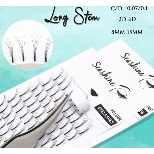 Seashine Lashes Premade Volume Wide Fans 2D 3D 4D 5D 6D 7D Long Stem Russian Volume Professional Eyelash Extensions Faux Mink