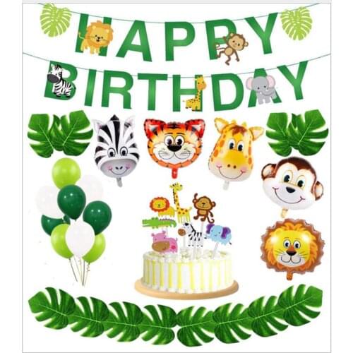 HAP Jungle Safari Park Decor Tropical Theme Birthday Party Decoration Animal Foil Balloon Bunting Paper Tassels Leaves