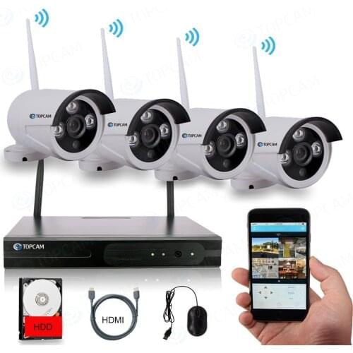 TOPCAM Wireless CCTV System 1080P Wireless NVR 4ch 1.3MP IP Camera waterproof outdoor P2P Home Security System Surveillance Kits