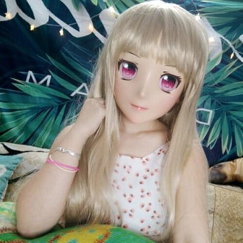 Jiang35)Female Sweet Girl Resin Half Head Kigurumi Crossdress Cosplay Japanese Anime Role Lolita Doll Mask With Eyes And Wig