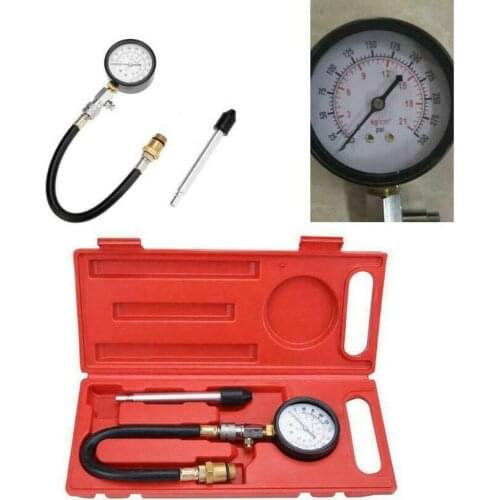 Compression Tester Pressure Gauge Tester Kit Motor Auto Petrol Gas Engine Cylinder Motorcycle Pressure Gauge withAdapter Repair